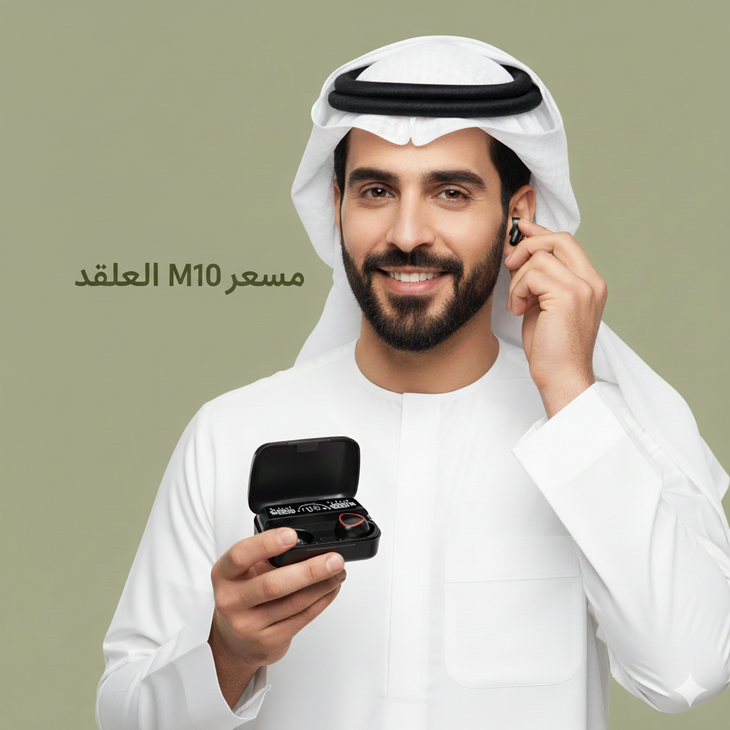 سماعات اذن بلوتوث لاسلكية M10 مع سماعة اذن تعمل باللمس مع ميكروفون بصوت هاي فاي (ام 10 LED مطور من روسيان)، في الاذن