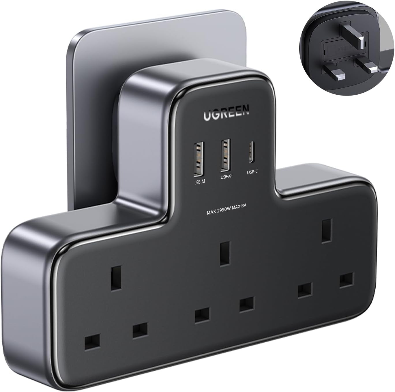 شريط طاقة 6 في 1 مع واقي من زيادة التيار الكهربائي ومقابس تمديد متعددة المنافذ مع 3 محطات شحن من النوع C في المملكة المتحدة للمطبخ