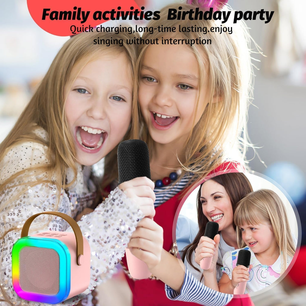 جهاز كاريوكي صغير من YLL للأطفال والكبار، مكبر صوت بلوتوث محمول مع ميكروفونين لاسلكيين،