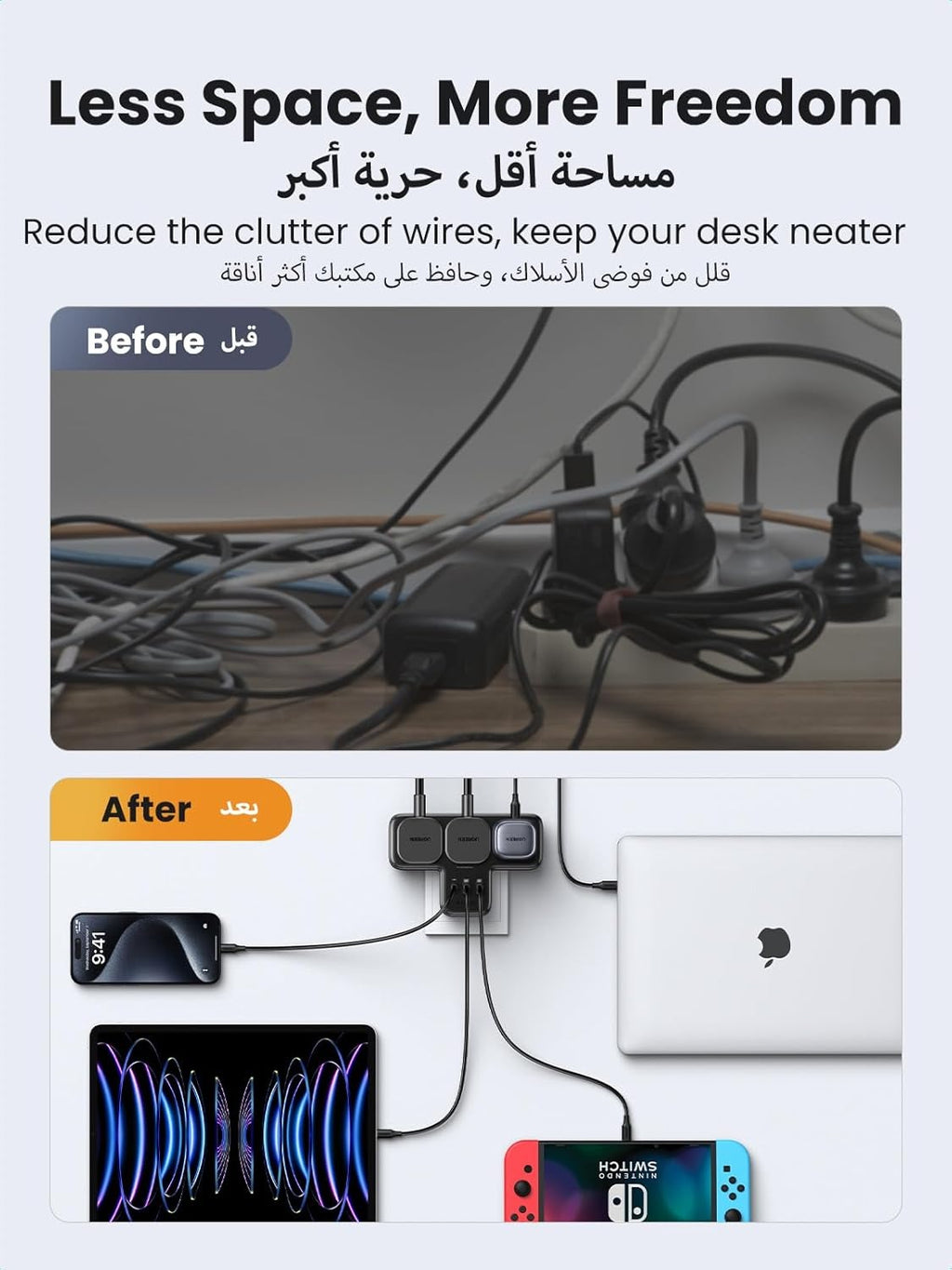 شريط طاقة 6 في 1 مع واقي من زيادة التيار الكهربائي ومقابس تمديد متعددة المنافذ مع 3 محطات شحن من النوع C في المملكة المتحدة للمطبخ