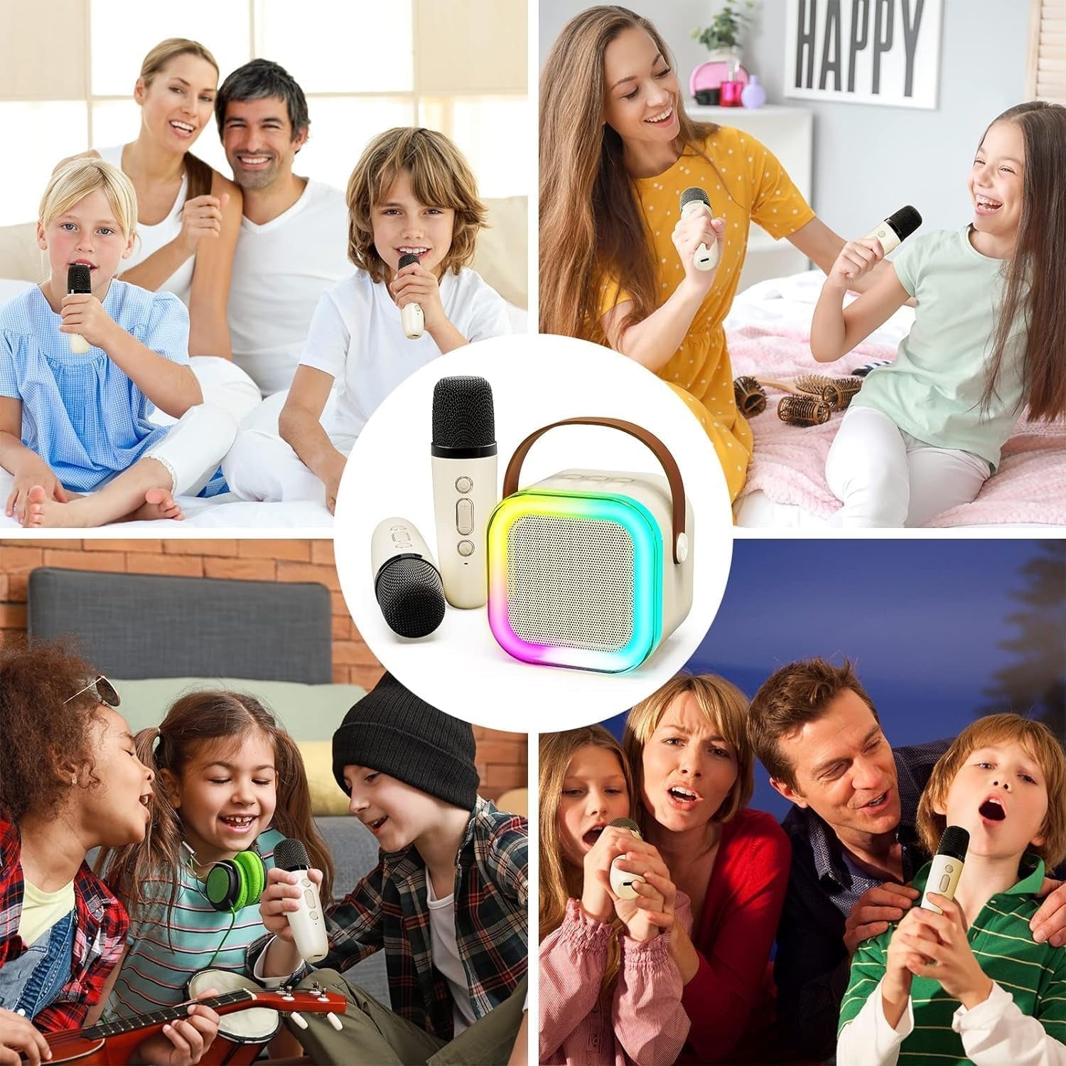 جهاز كاريوكي صغير من YLL للأطفال والكبار، مكبر صوت بلوتوث محمول مع ميكروفونين لاسلكيين،