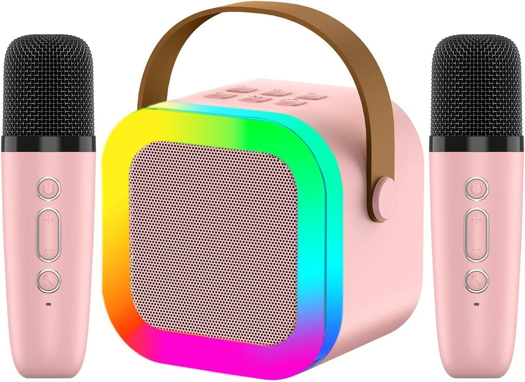 جهاز كاريوكي صغير من YLL للأطفال والكبار، مكبر صوت بلوتوث محمول مع ميكروفونين لاسلكيين،